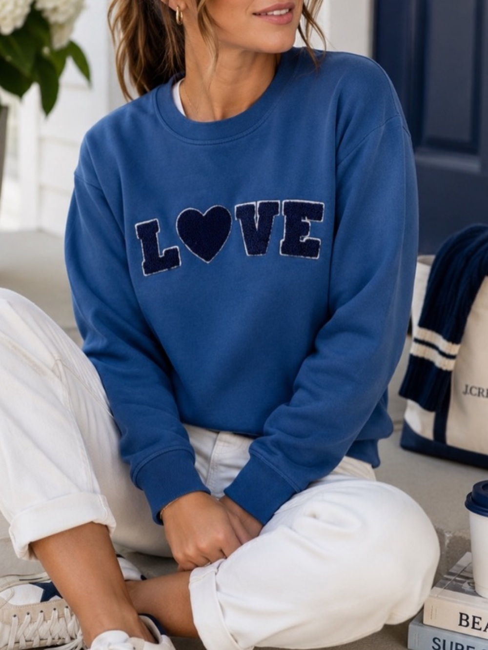 J.Crew Blue 'LOVE' Crewneck Sweatshirt - Casual Women's Top